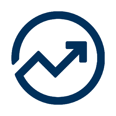 Circular icon with an upward trending arrow